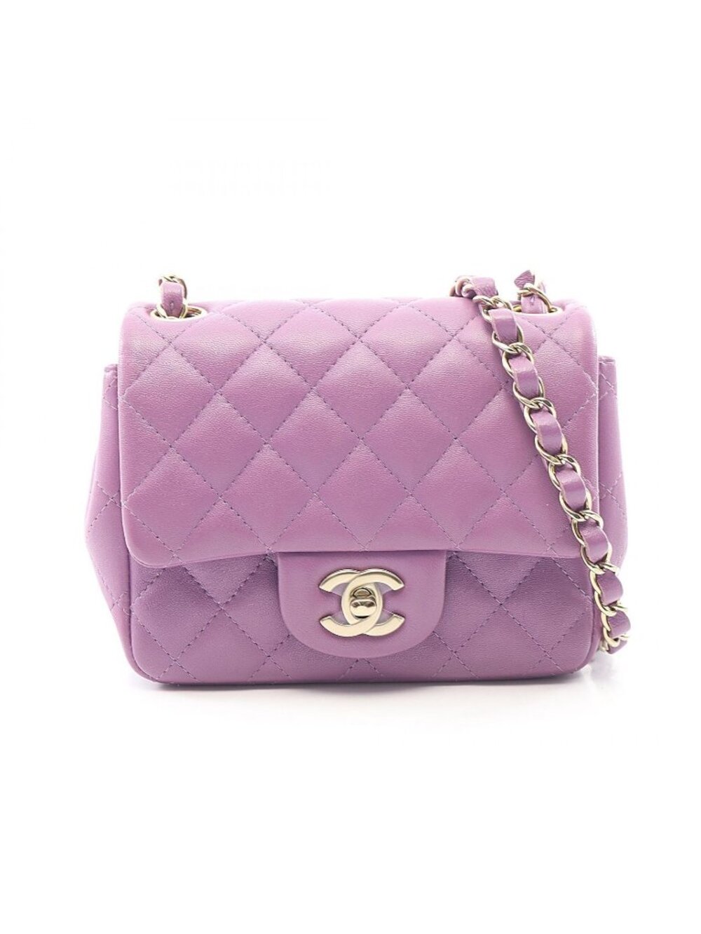 Chanel Shoulder Bag Mini Quilted Purple Lambskin Chain